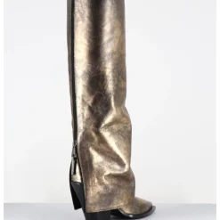 Clearance ELENA IACHI Bottes santiag à guêtre en cuir doré patiné noir - E3868 MISTER ORO DORE