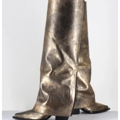 Clearance ELENA IACHI Bottes santiag à guêtre en cuir doré patiné noir - E3868 MISTER ORO DORE