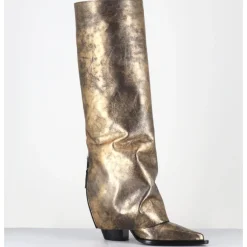 Clearance ELENA IACHI Bottes santiag à guêtre en cuir doré patiné noir - E3868 MISTER ORO DORE