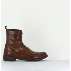 Online OFFICINE CREATIVE Bottines à boutonnière & motif brogue en cuir camel - MARS018 SAUVAGE COGNAC