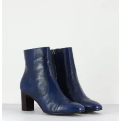 GARRICE LAB Bottines petit talons en cuir F568 - MARINE