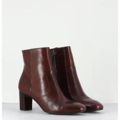 GARRICE LAB Bottines petit talons en cuir F568 - MARRON