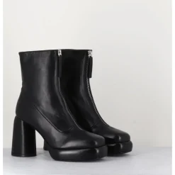 Hot HALMANERA Bottines plateforme en cuir rétro à zip central - ELSA07 NERO NOIR