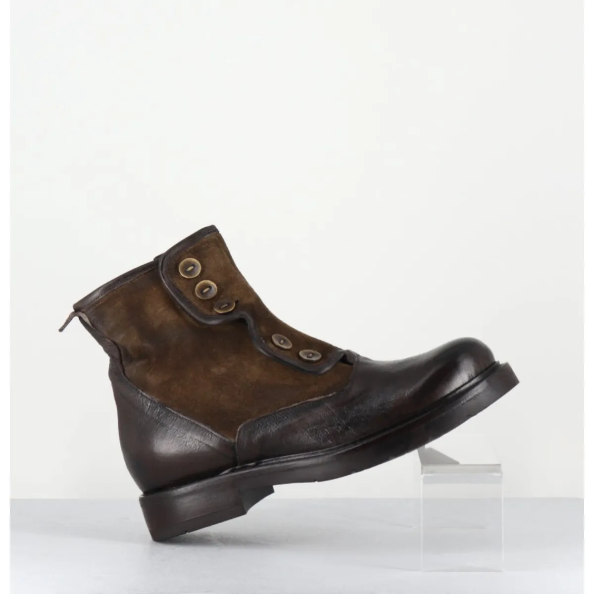 GARRICE LAB Bottines plates à boutons en cuir - LACO CARLY FANGO MARRON