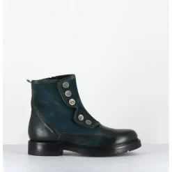 Hot GARRICE LAB Bottines plates à boutons en cuir vert & - LACO CARLY PETROLIO BLEU