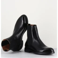 ALBERTO FASCIANI Bottines plates en cuir à élastiques - CAMIL 70017 BLACK NOIR