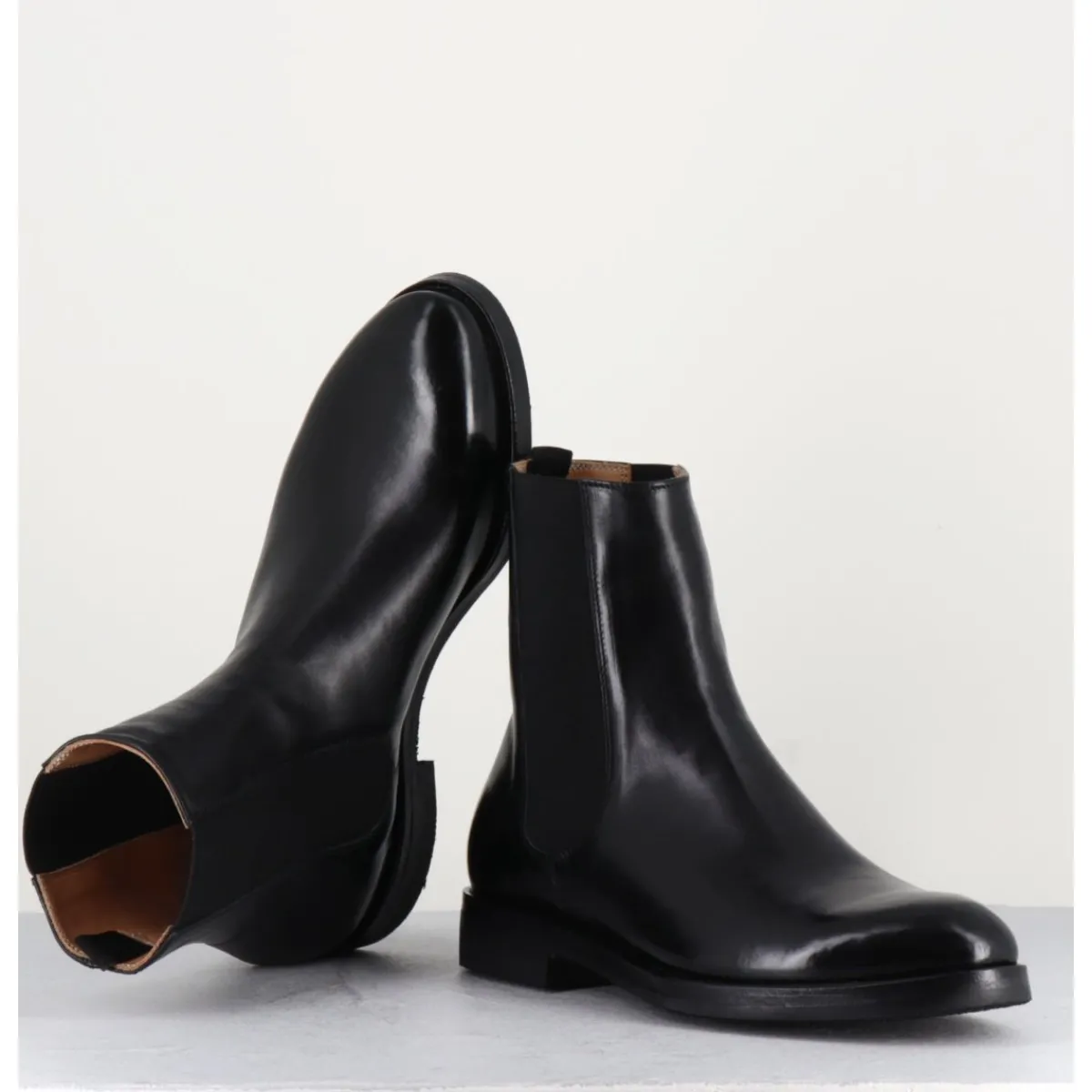 ALBERTO FASCIANI Bottines plates en cuir à élastiques - CAMIL 70017 BLACK NOIR