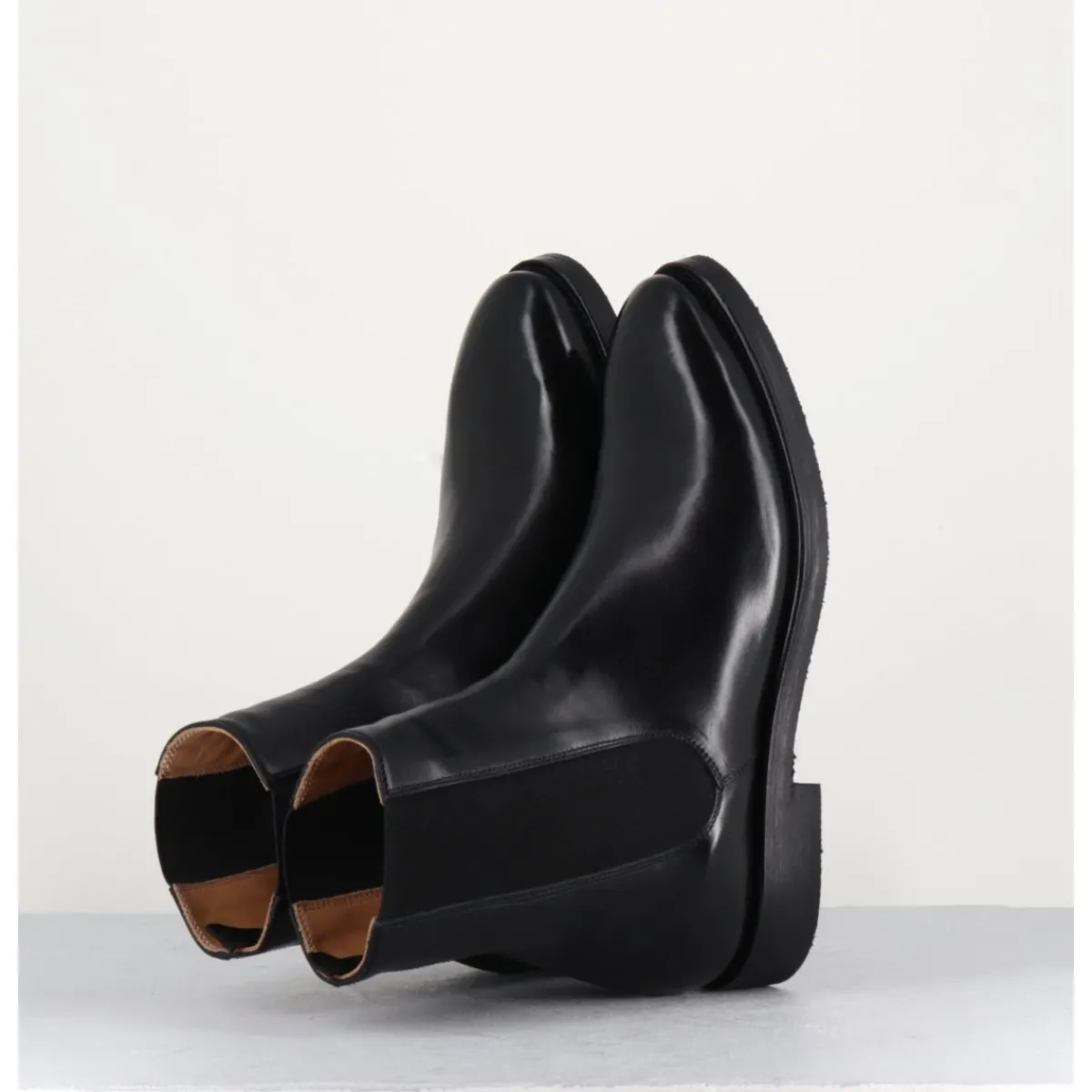 ALBERTO FASCIANI Bottines plates en cuir à élastiques - CAMIL 70017 BLACK NOIR