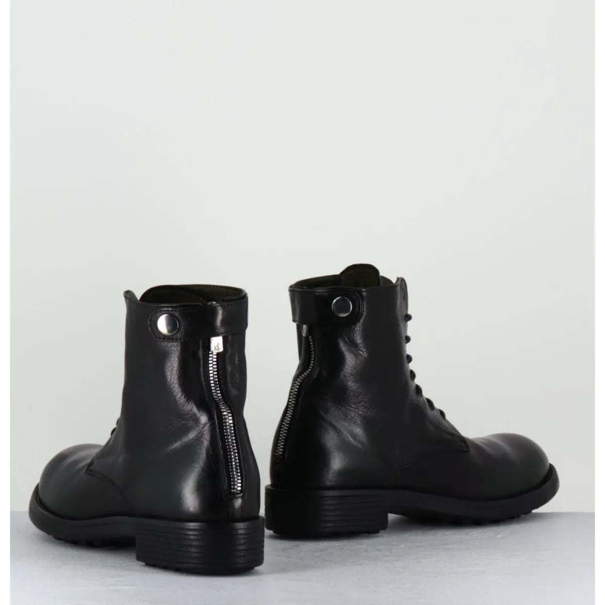 Sale OFFICINE CREATIVE Bottines souples à lacets en cuir brossé noir & kaki - SERGEANT 103 SUPERNERO