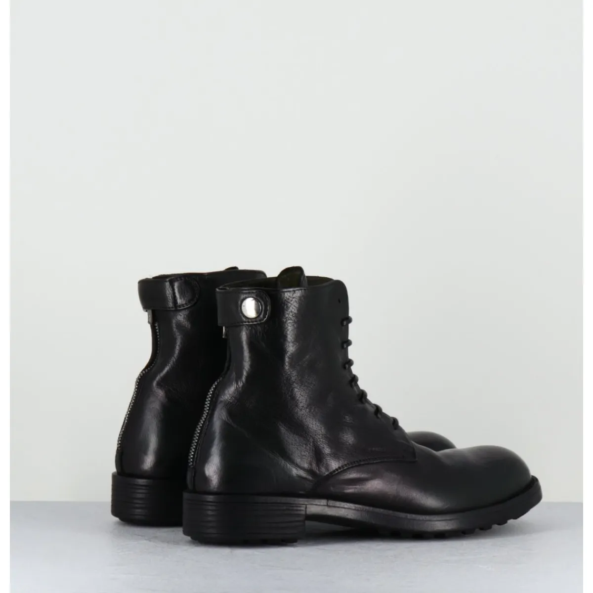 Sale OFFICINE CREATIVE Bottines souples à lacets en cuir brossé noir & kaki - SERGEANT 103 SUPERNERO