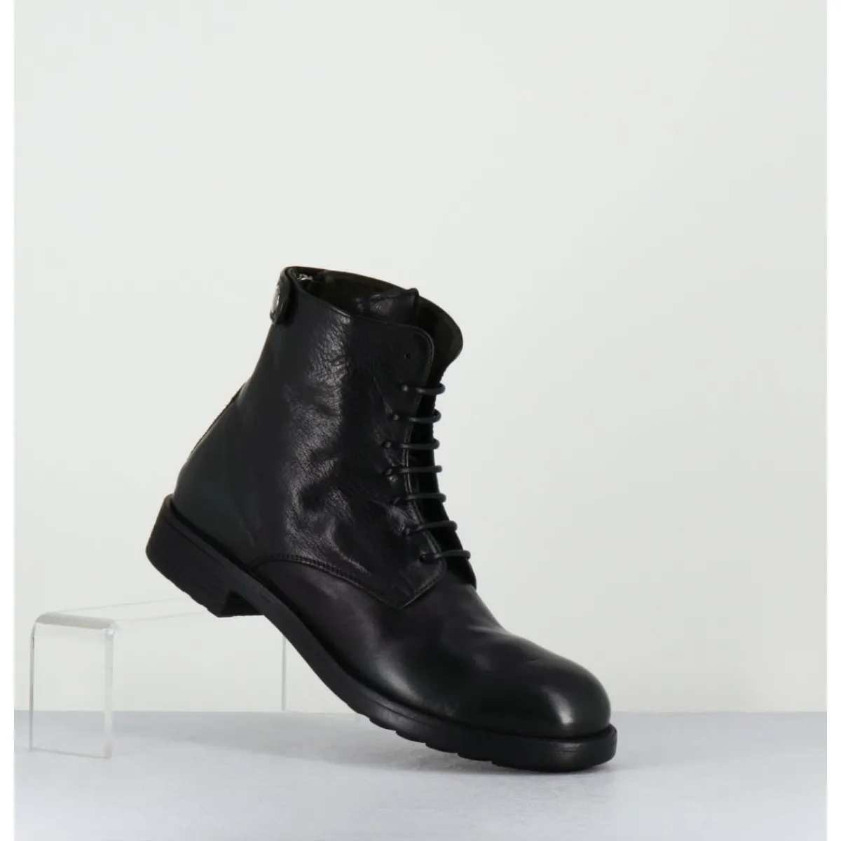 Sale OFFICINE CREATIVE Bottines souples à lacets en cuir brossé noir & kaki - SERGEANT 103 SUPERNERO