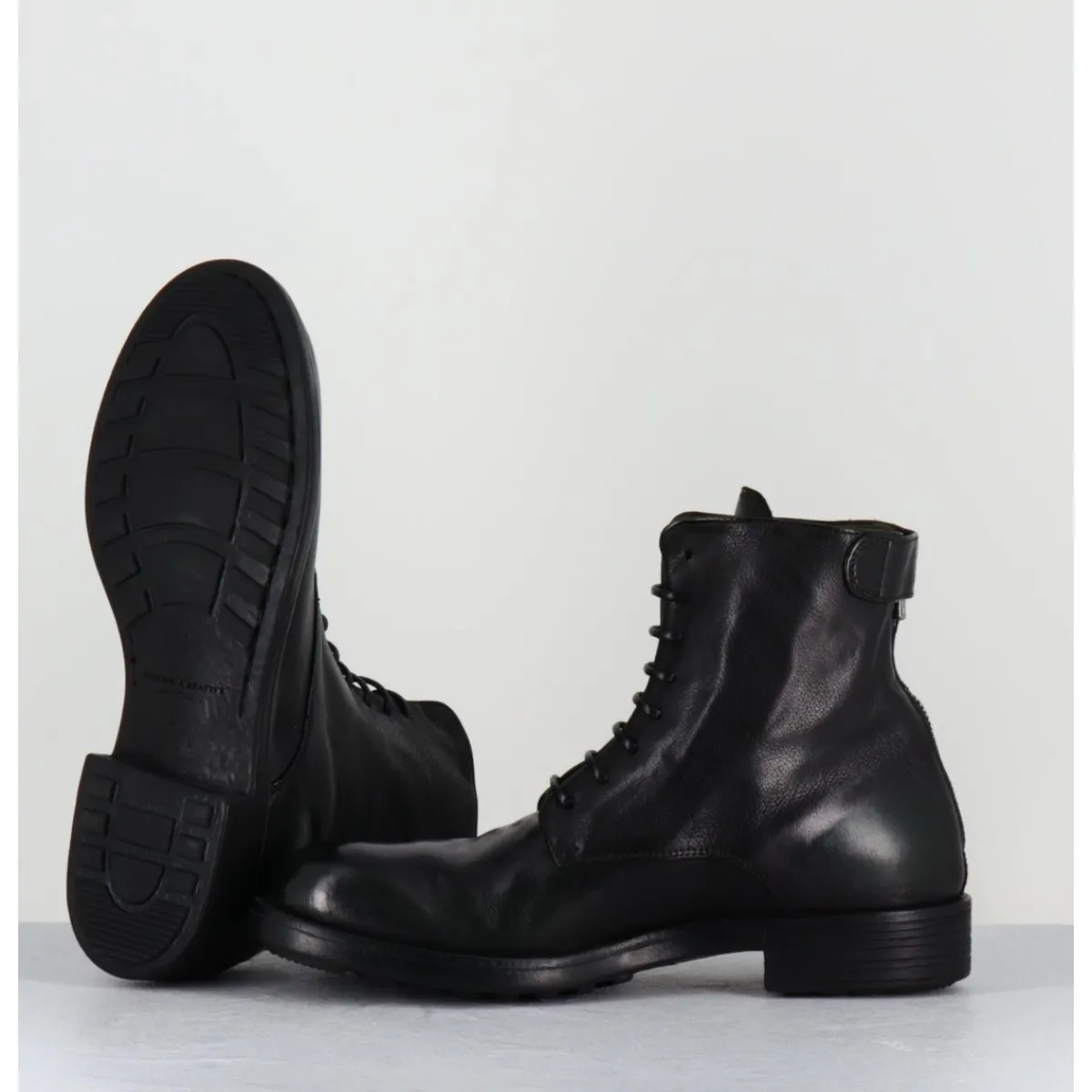 Sale OFFICINE CREATIVE Bottines souples à lacets en cuir brossé noir & kaki - SERGEANT 103 SUPERNERO