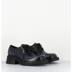 Discount E8 BY MIISTA Chaussures à lacets en cuir noir bleu gris brossé bout carré - ALTHEA BLACK GREY BLUE