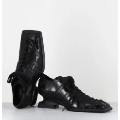 New MIISTA Chaussures à lacets en cuir talon destructuré - GOLDIE BLACK WEDGE NOIR