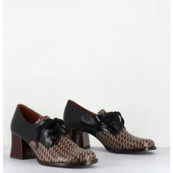 Sale CHIE MIHARA Chaussures à lacets en cuir imprimé pied-de-poule petit talon - TACAO GALLO TESTA