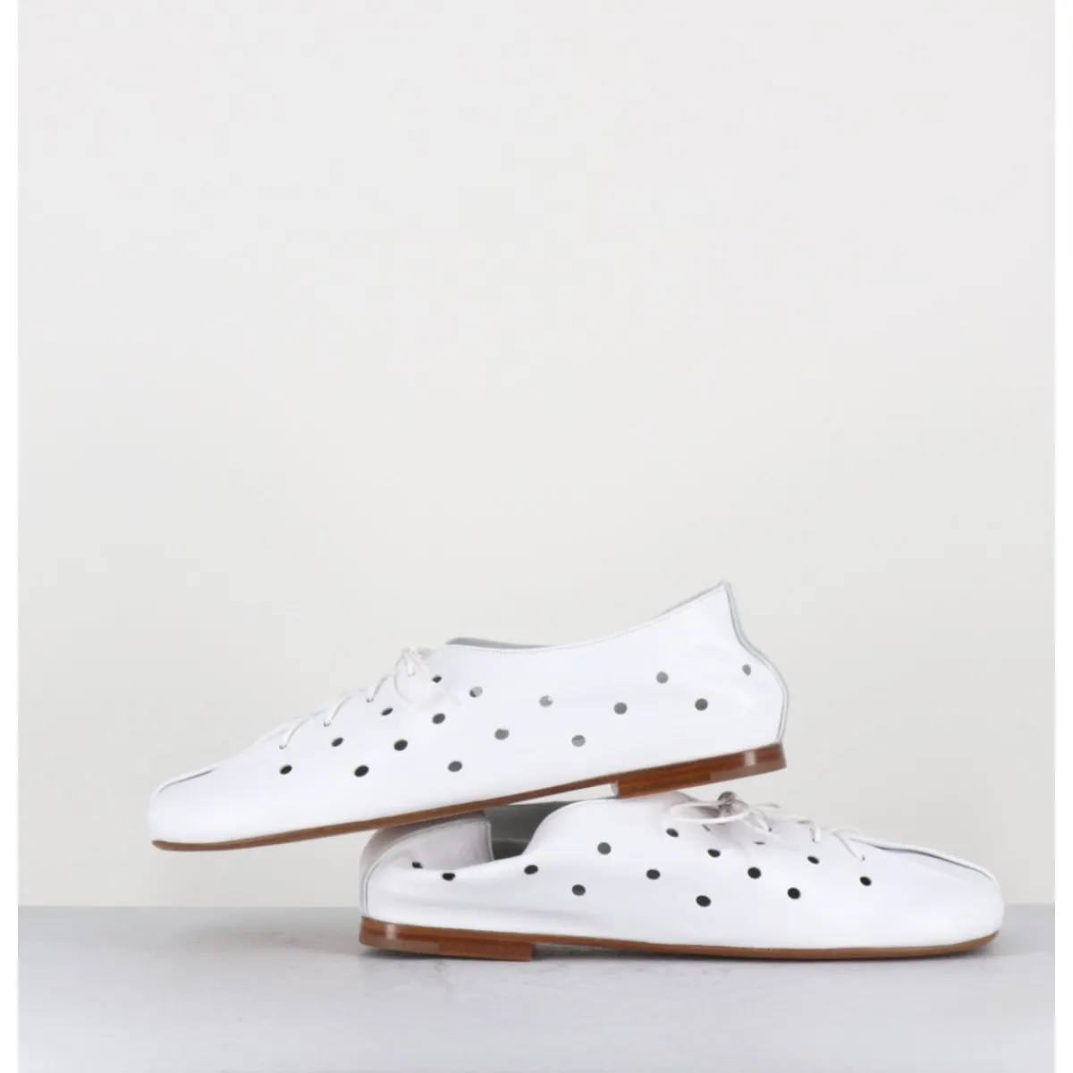 ANTONIO BARBATO Chaussures minimalistes à lacets en cuir perforé - AB4651 NAPPATO BIANCO BLANC