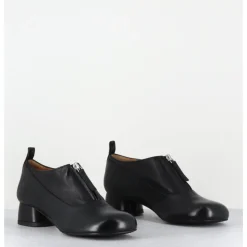 AUDLEY Chaussures petit talon et zip central en cuir - IROY NAPPA BLACK NOIR