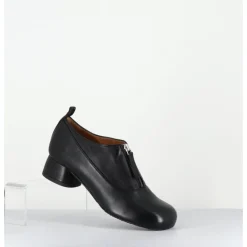 AUDLEY Chaussures petit talon et zip central en cuir - IROY NAPPA BLACK NOIR