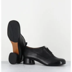 AUDLEY Chaussures petit talon et zip central en cuir - IROY NAPPA BLACK NOIR