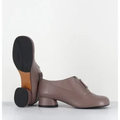 Sale AUDLEY Chaussures petit talon et zip central en cuir taupe - IROY NAPPA FUNGHI GRIS