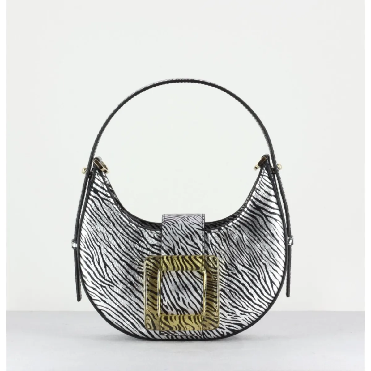 New LES PETITS JOUEURS Cindy Glossy Buckle Bag- Zebra Print ARGENT