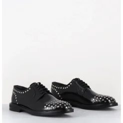 Outlet GARRICE LAB Derbies à lacets en cuir glacé rivets argent - NIVE ABRA NERO NOIR
