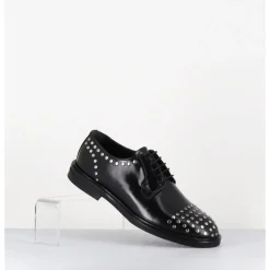 Outlet GARRICE LAB Derbies à lacets en cuir glacé rivets argent - NIVE ABRA NERO NOIR