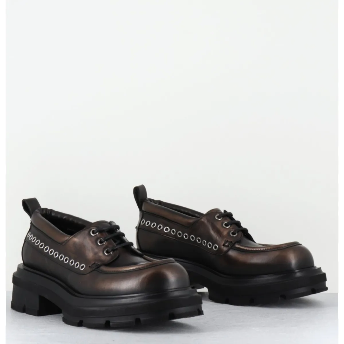 Hot ELENA IACHI Derbies à lacets en cuir vieilli marron métallisé - E4013 RESORT BRONZO BRONZE