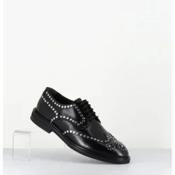Online GARRICE LAB Derbies plats en cuir glacé bout fleuri & rivets - SALVO ABRA NERO NOIR
