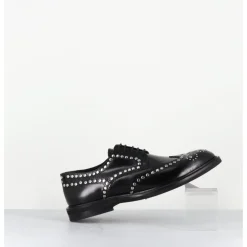 Online GARRICE LAB Derbies plats en cuir glacé bout fleuri & rivets - SALVO ABRA NERO NOIR