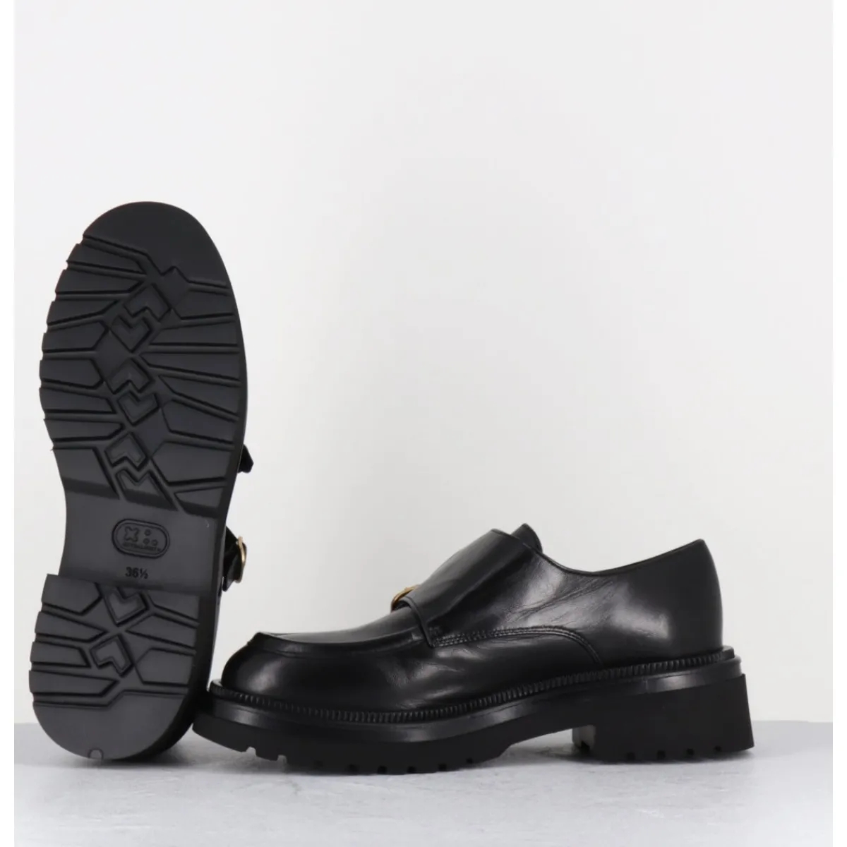 Clearance MARA BINI Derby à double boucle en cuir souple - T219 SETA NERO NOIR