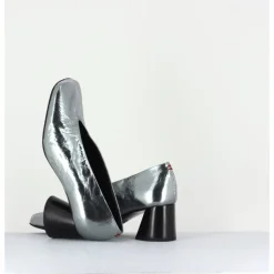 Best HALMANERA Escarpin en cuir froissé métallisé talon cylindrique - ODILE01 METAL ARGENT