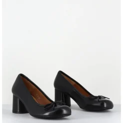 New AUDLEY Escarpins à talon cuir & petit noeud - RINA NAPPA BLACK NOIR