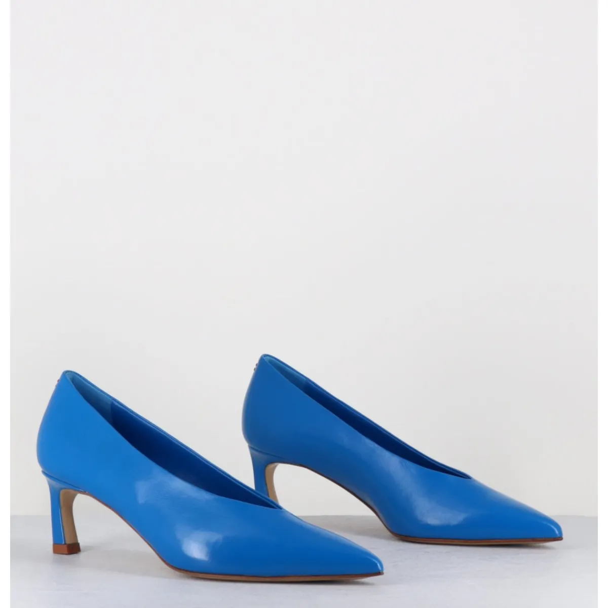 Clearance HALMANERA Escarpins bout pointu en cuir petit talon - VALE10 GLAZE ATOLLO BLEU