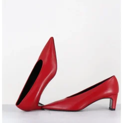 Outlet TO&CO Escarpins bout pointu petit talon en cuir - SLIDE24 NAPPA RUBIN ROUGE