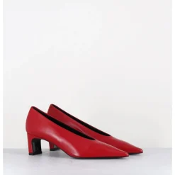 Outlet TO&CO Escarpins bout pointu petit talon en cuir - SLIDE24 NAPPA RUBIN ROUGE