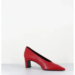 Outlet TO&CO Escarpins bout pointu petit talon en cuir - SLIDE24 NAPPA RUBIN ROUGE