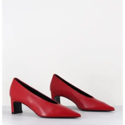 Outlet TO&CO Escarpins bout pointu petit talon en cuir - SLIDE24 NAPPA RUBIN ROUGE