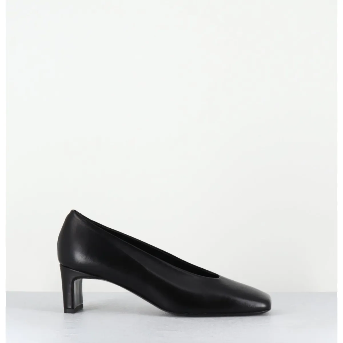 Discount TO&CO Escarpins petit talon bout carré en cuir - SANTI BLACK COWHIDE NOIR