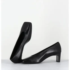 Discount TO&CO Escarpins petit talon bout carré en cuir - SANTI BLACK COWHIDE NOIR