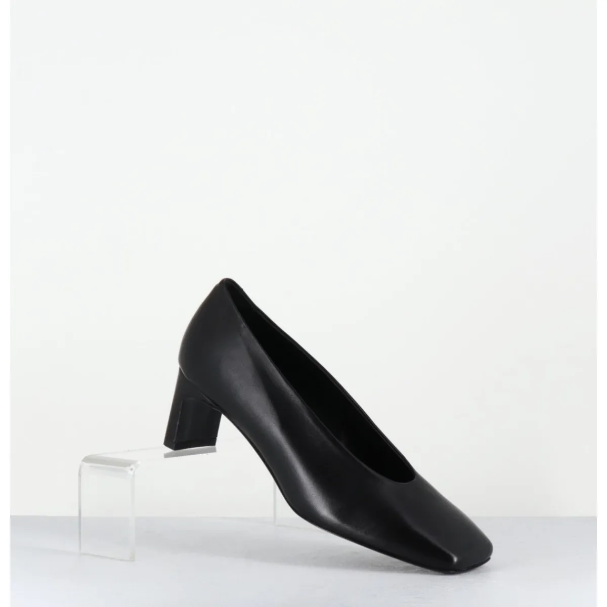 Discount TO&CO Escarpins petit talon bout carré en cuir - SANTI BLACK COWHIDE NOIR