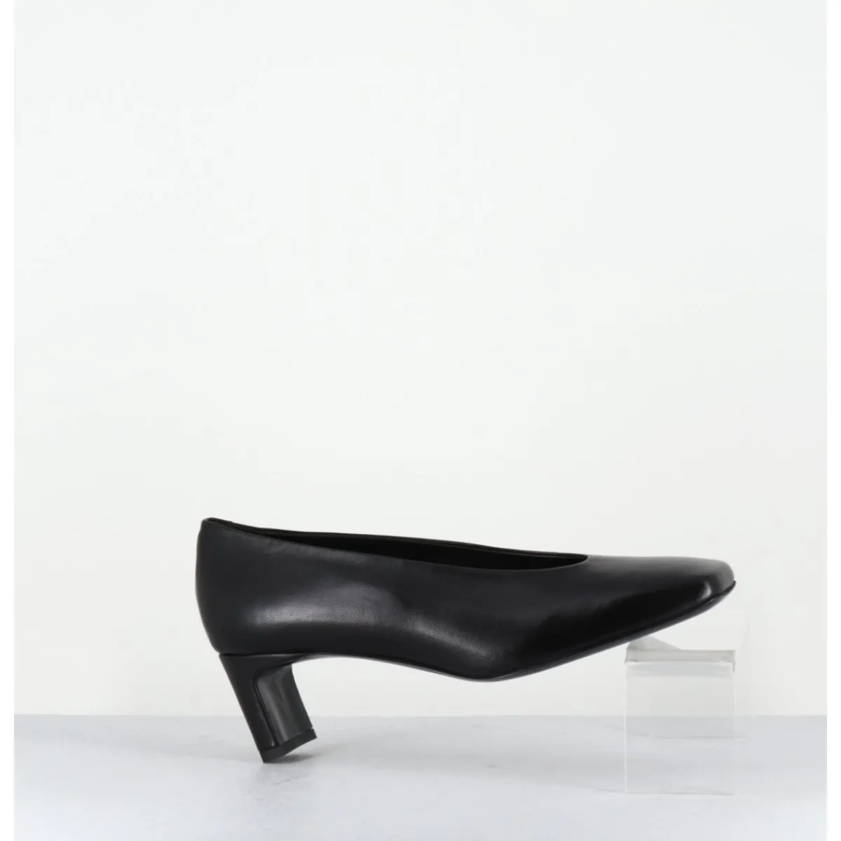 Discount TO&CO Escarpins petit talon bout carré en cuir - SANTI BLACK COWHIDE NOIR