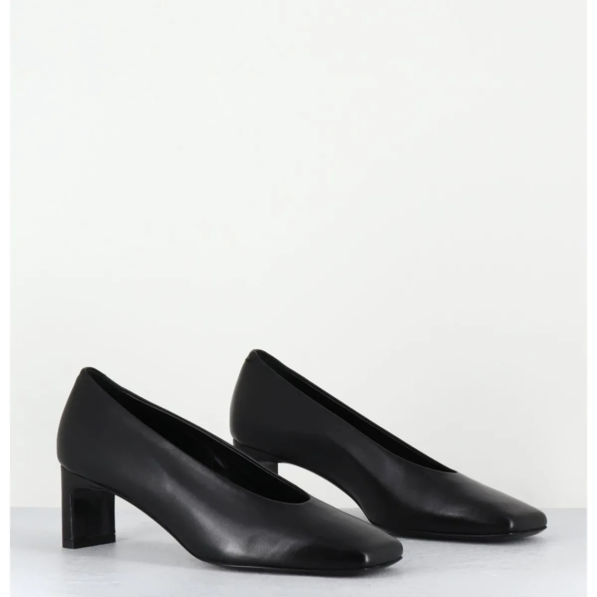 Discount TO&CO Escarpins petit talon bout carré en cuir - SANTI BLACK COWHIDE NOIR