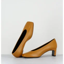 Clearance TO&CO Escarpins petit talon bout carré en cuir - SANTI OCRA COWHIDE JAUNE