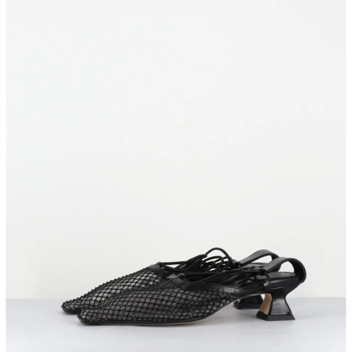 New MIISTA Escarpins petit talon cuir et mesh - ANDES MESH SANDAL NOIR