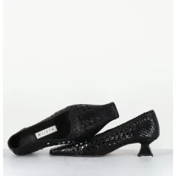 MIISTA Escarpins petit talon en cuir tressé bout carré - GISLA BLACK COURT NOIR