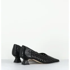 MIISTA Escarpins petit talon en cuir tressé bout carré - GISLA BLACK COURT NOIR