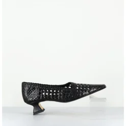 MIISTA Escarpins petit talon en cuir tressé bout carré - GISLA BLACK COURT NOIR