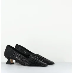 MIISTA Escarpins petit talon en cuir tressé bout carré - GISLA BLACK COURT NOIR