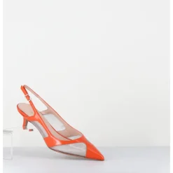GARRICE LAB Escarpins slingback bout pointu cuir & mesh argent - ORLA2 VERLUX ARANCIATA ORANGE